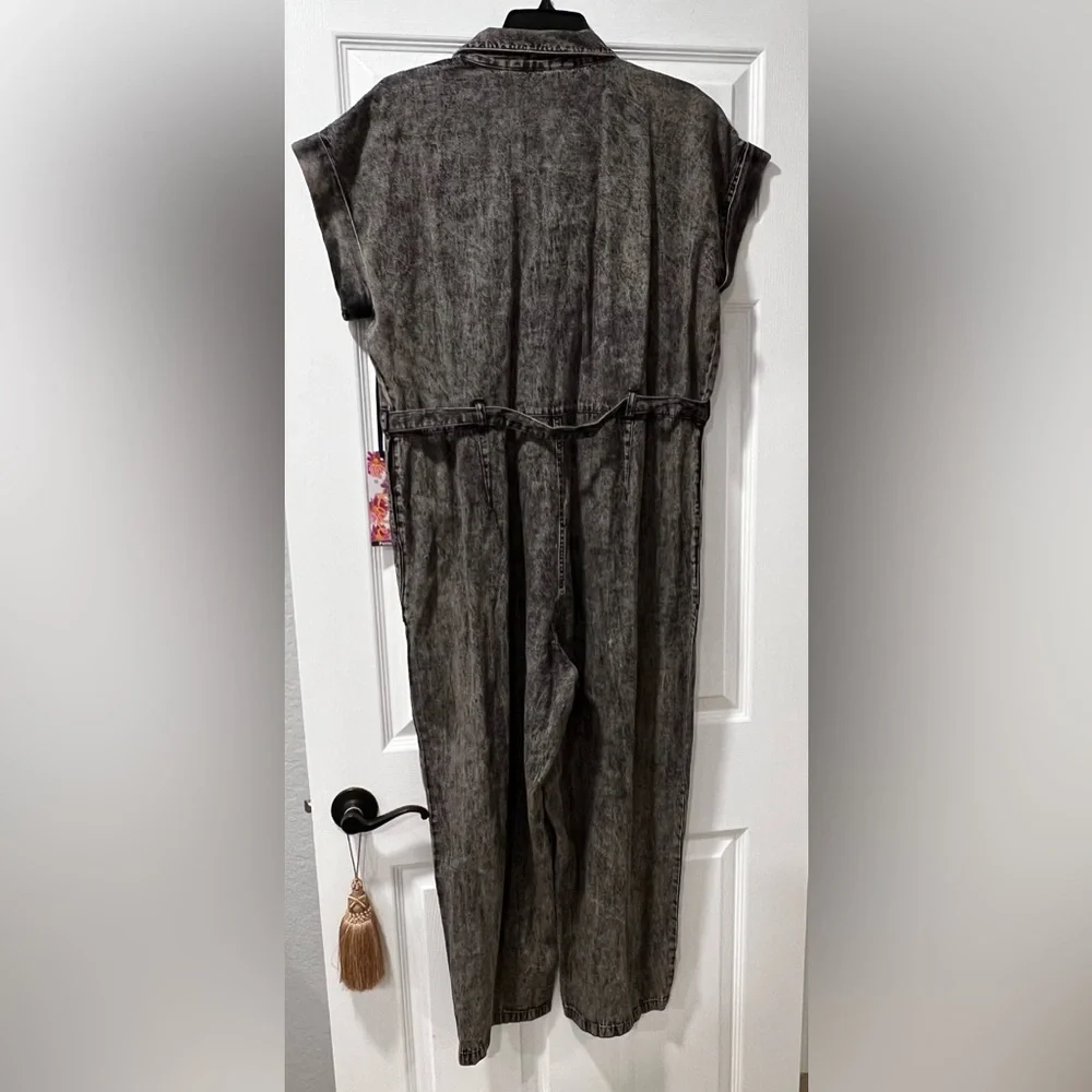 NWT G. Kale Women PXL Faded Black Denim Button-Down Jumpsuit 100% Cotton Pockets